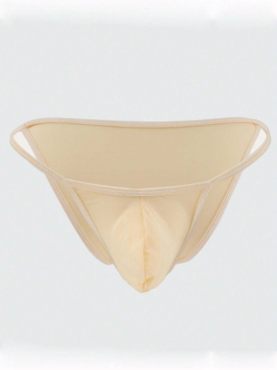 Men's Low-Rise Elastic Buttocks Triangle Briefs Bikini Underwear Ice Silk Sexy See-Through Ultra-Thin Pouch Skin Color