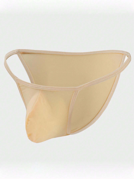 Men's Low-Rise Elastic Buttocks Triangle Briefs Bikini Underwear Ice Silk Sexy See-Through Ultra-Thin Pouch Skin Color