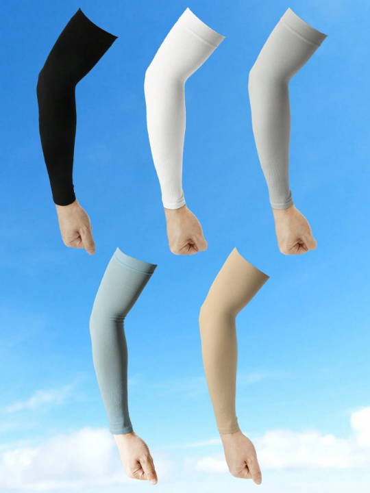 1 Pair/Set Men's Solid Color Uv Protection Stretchy Mint Cooling Breathable Arm Sleeves (Without Fingers) Suitable For Outdoor Travel