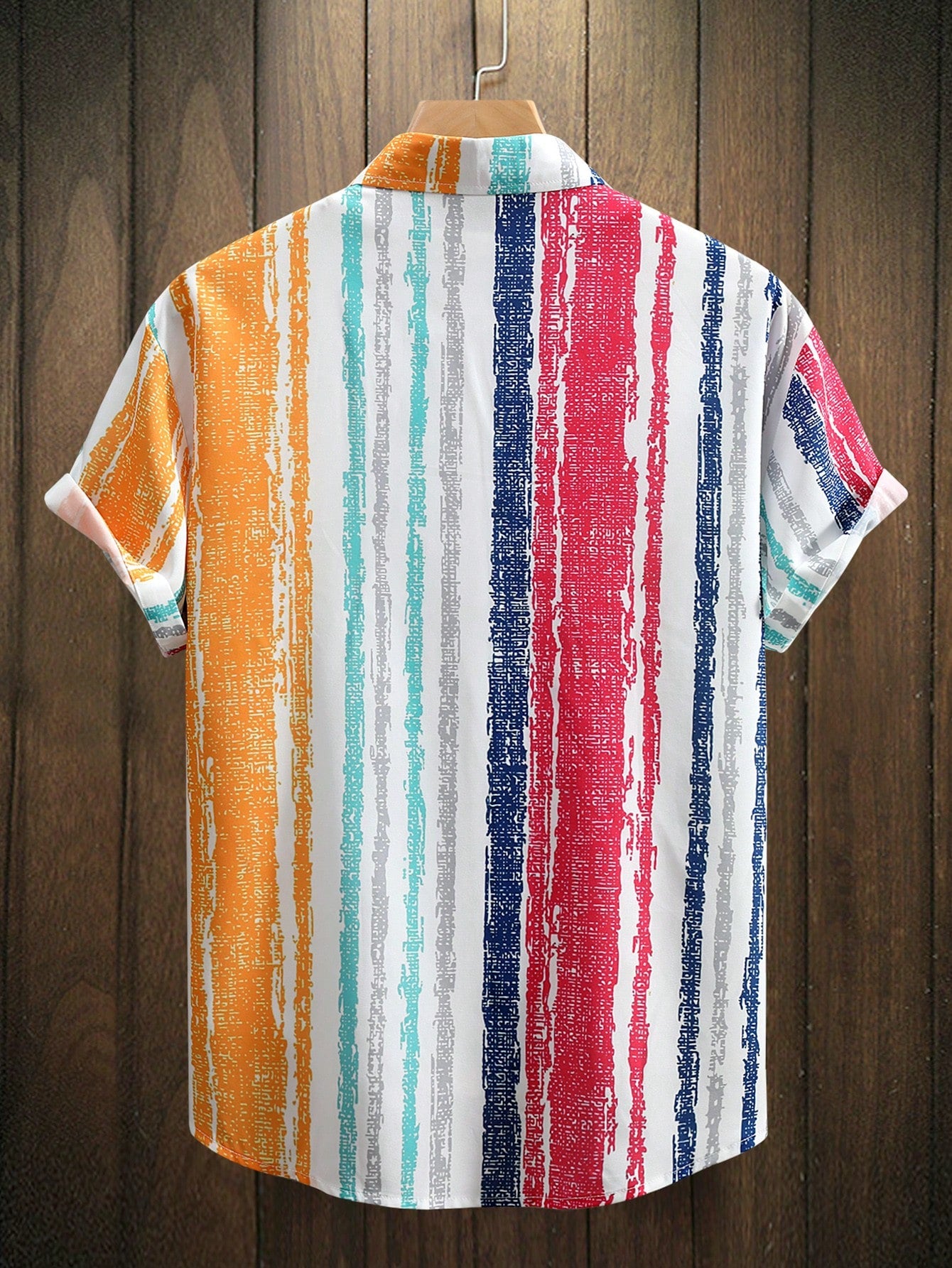 Men's Contrast Color Striped Button Front Short Sleeve Shirt
