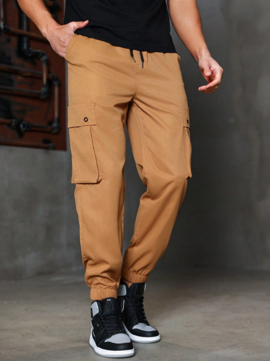 Manfinity Homme Men Flap Pocket Drawstring Waist Cargo Pants
