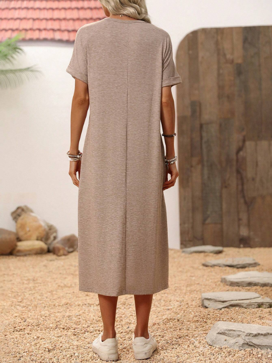 LUNE Women's Batwing Short Sleeve Dress With Letter & Eagle Print And Round Neck