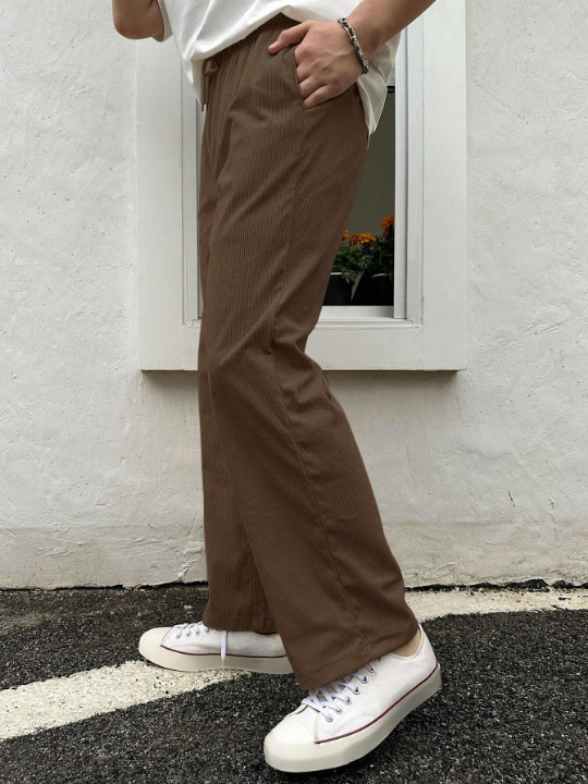DAZY Men's Drawstring Waist Solid Color Slant Pocket Straight Leg Pants