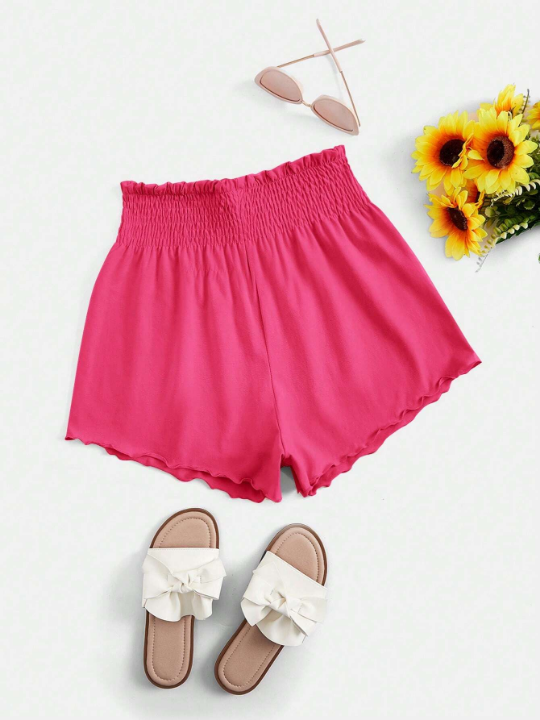 VCAY Shirred Waist Lettuce Trim Black Shorts