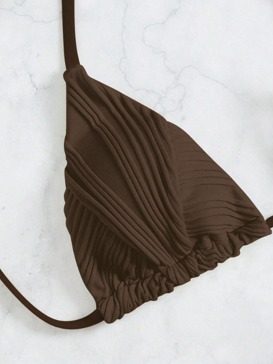 Swim Basics Solid Textured Halter Neck Triangle Cup Separated Swimsuit