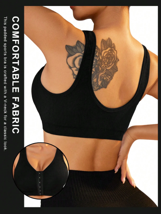 Seamless Hook-And-Eye Closure Sports Bra