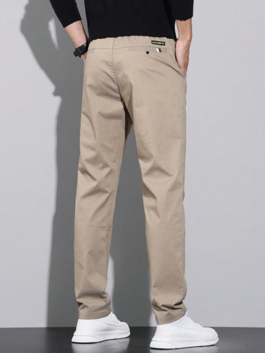 Men's Solid Color Plaid Detail Tapered Pants