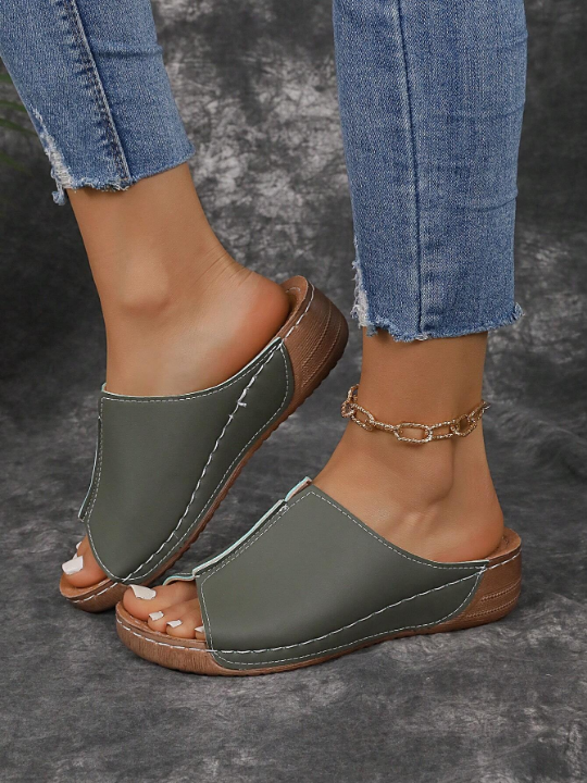 Women's Summer Casual Wedge Heel Thick Bottom Sandals With Vamp Increase Platform Slippers Fashionable Shoes