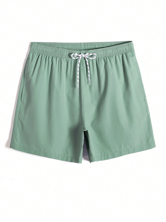 Manfinity Swimmode Men's Solid Color Drawstring Beach Shorts For Summer