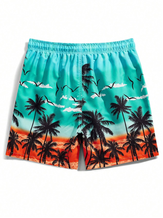 Manfinity Swimmode Men's Ombre Coconut Tree Printed Beach Shorts
