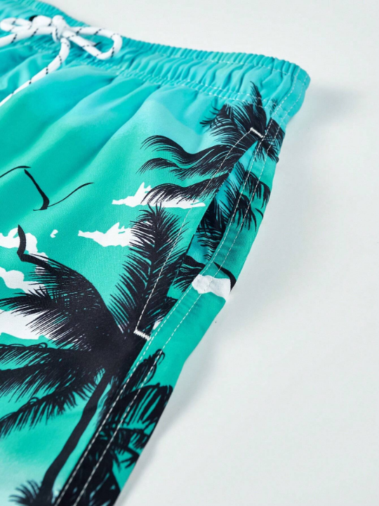 Manfinity Swimmode Men's Ombre Coconut Tree Printed Beach Shorts