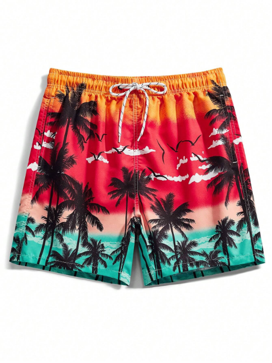 Manfinity Swimmode Men's Palm Tree Printed Beach Shorts