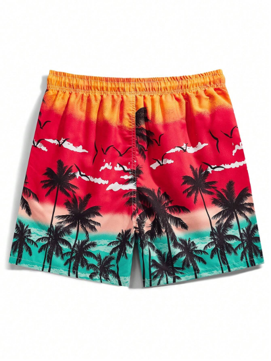 Manfinity Swimmode Men's Palm Tree Printed Beach Shorts