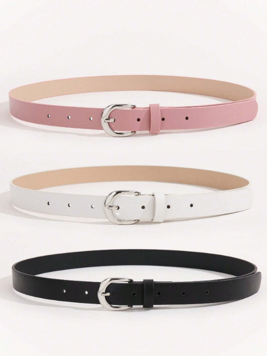 3pcs/Set Women's Metal Square Buckle Simple All-Match Waist Belt For Dresses, Jeans, Trousers