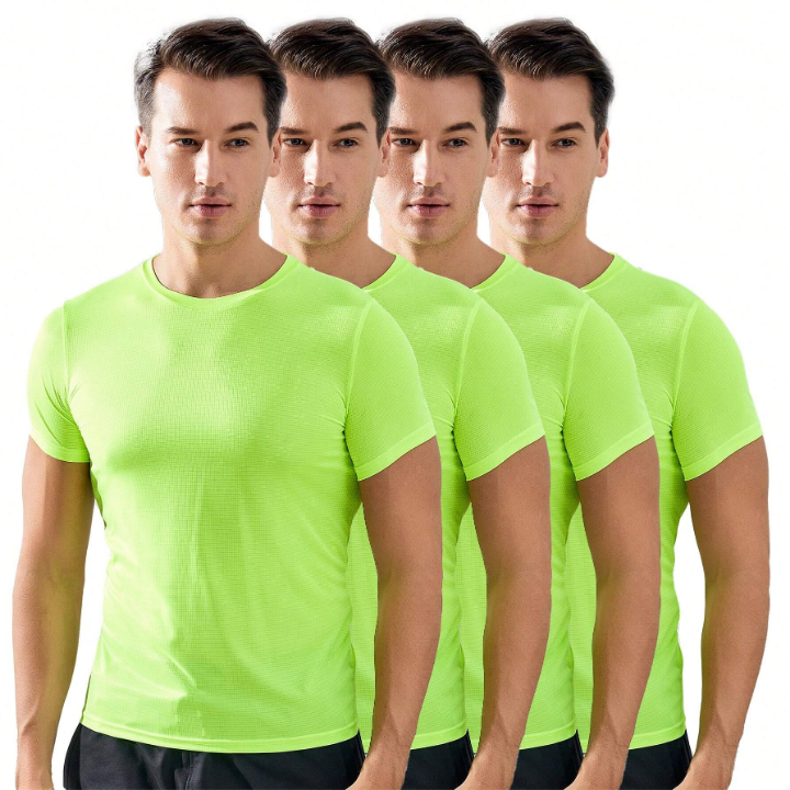4pcs/Set Men's Short Sleeve Sport T-Shirt Set For Gym, Football, Basketball, Training, Running