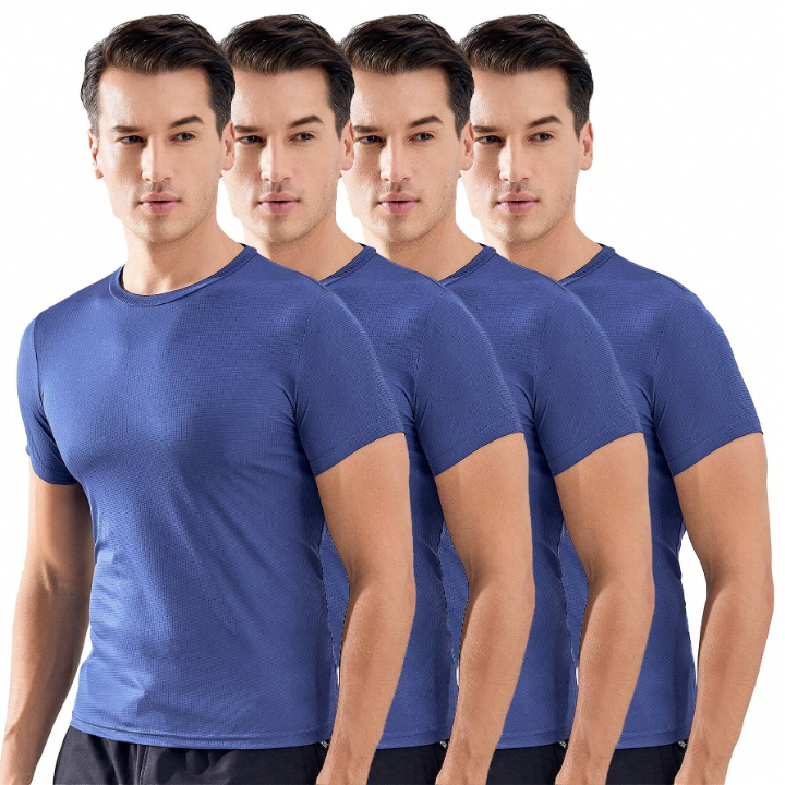 Men's 4pcs/Set Sports Round Neck Loose Short Sleeve T-Shirt Suitable For Gym, Football, Basketball, Training And Running