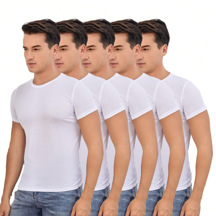 Men's 5pcs Loose Fit Athletic Training Running T-Shirt With Short Sleeves For Fitness, Gym, Soccer, Basketball