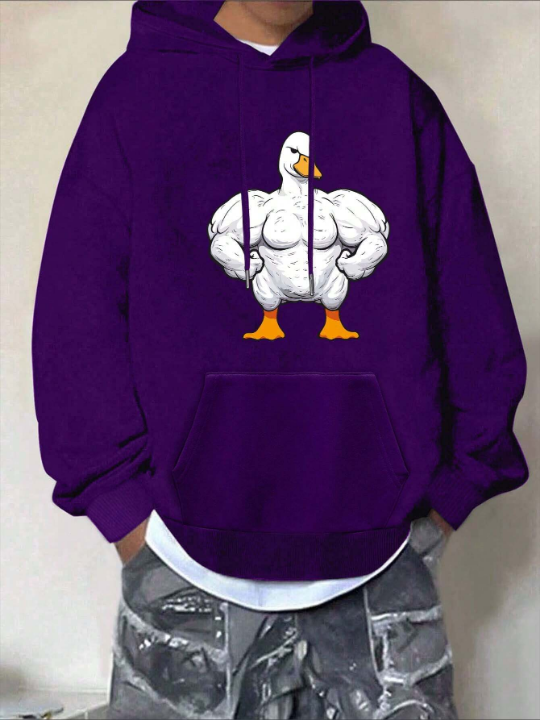 Men'S Cartoon Printed Drawstring Hoodie