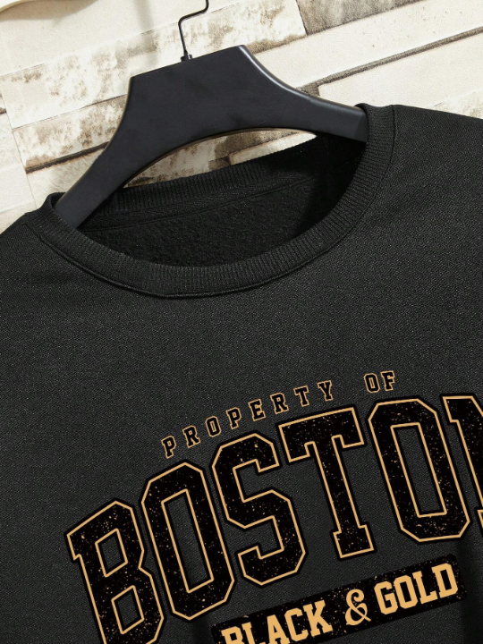 Men's Boston Printed Round Neck Sweatshirt