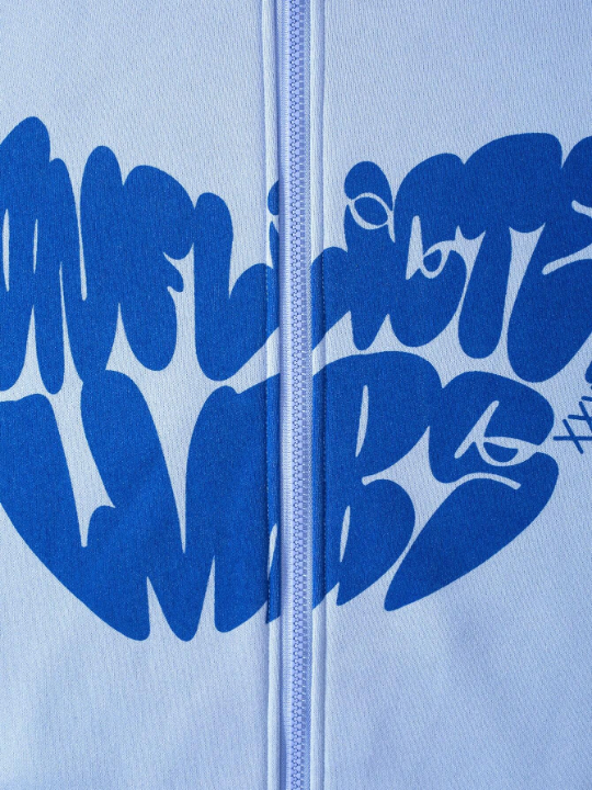 Manfinity EMRG Men's Letter Printed Fleece Hooded Zip-Up Sweatshirt