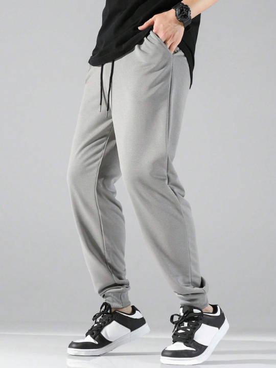 Manfinity Basics Men's Elastic Waist Drawstring Jogger Pants With Slant Pockets
