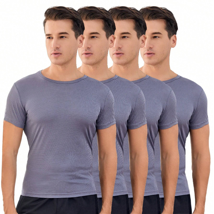 Men's 4pcs Sports Loose Fit Round Neck Short Sleeve T-Shirt Set Suitable For Gym, Football, Basketball, Running Training