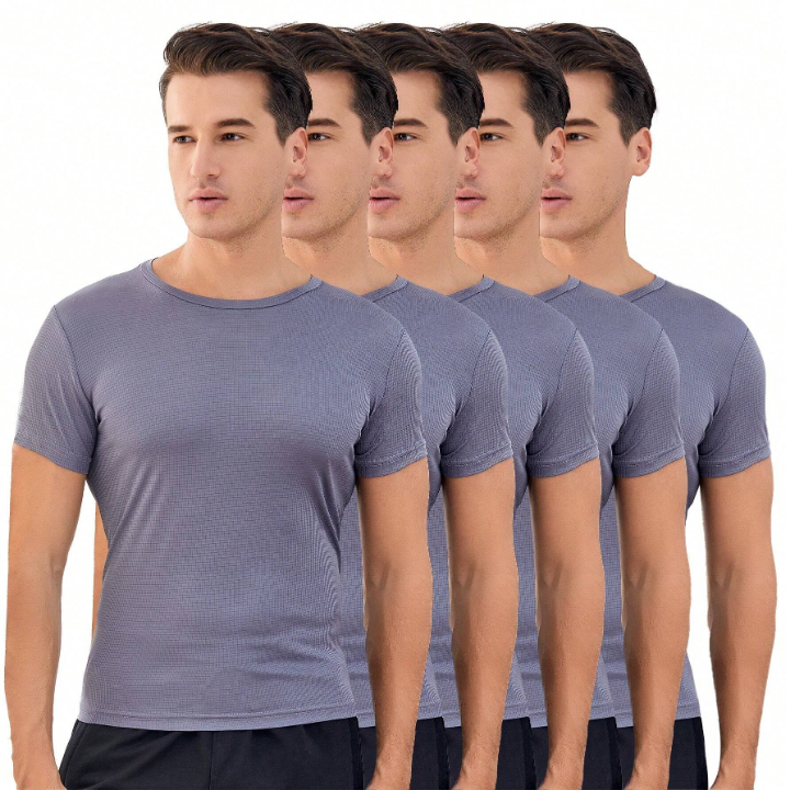 Men's 5pcs Loose Fitness Gym Soccer Basketball Training Running Vest & Short Sleeve Sports Top Set