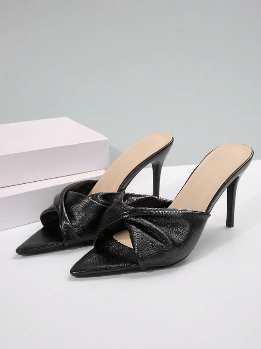 Summer And Autumn Women's Outer Wear Artificial Leather Pointed Toe New Style Women's Outer Wear Internet Celebrity New Fashion French High-Heeled Sandals