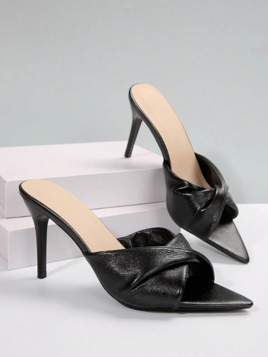 Summer And Autumn Women's Outer Wear Artificial Leather Pointed Toe New Style Women's Outer Wear Internet Celebrity New Fashion French High-Heeled Sandals