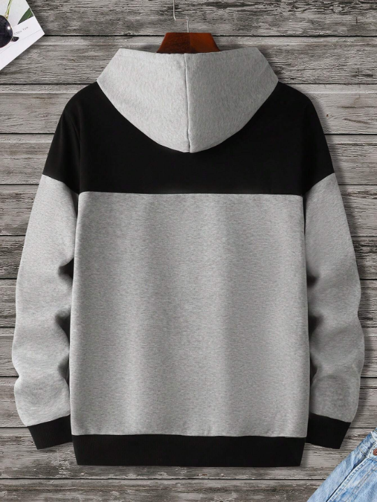 Manfinity Homme Men's Casual Hooded Sweatshirt With Letter Print And Contrast Color Long Sleeves