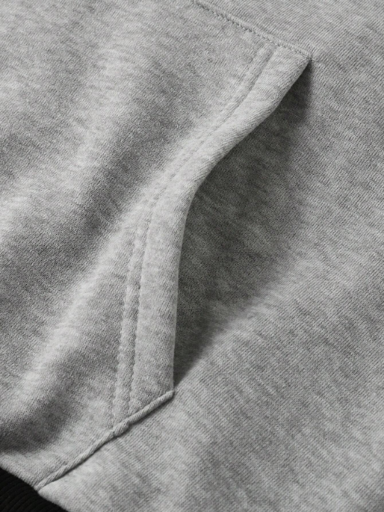 Manfinity Homme Men's Casual Hooded Sweatshirt With Letter Print And Contrast Color Long Sleeves