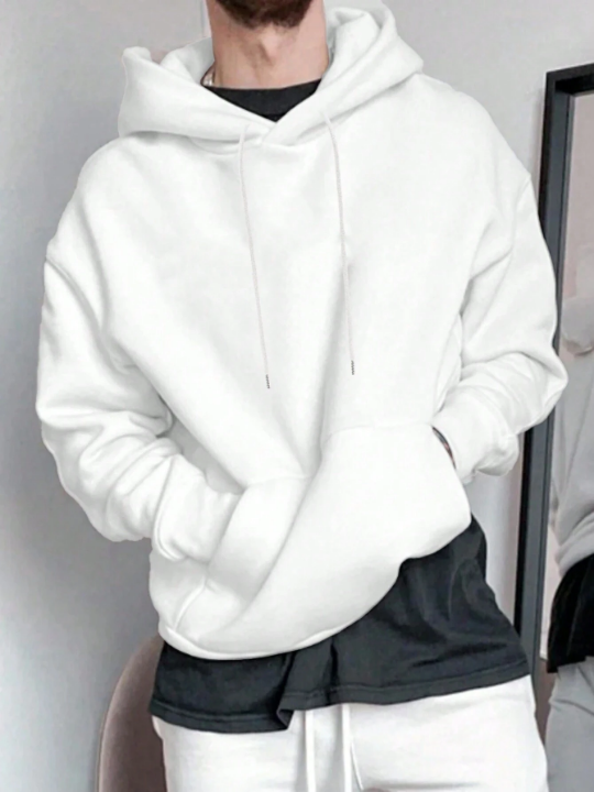 Manfinity Basics Men's Solid Color Drop-Shoulder Long Sleeve Casual Hoodie