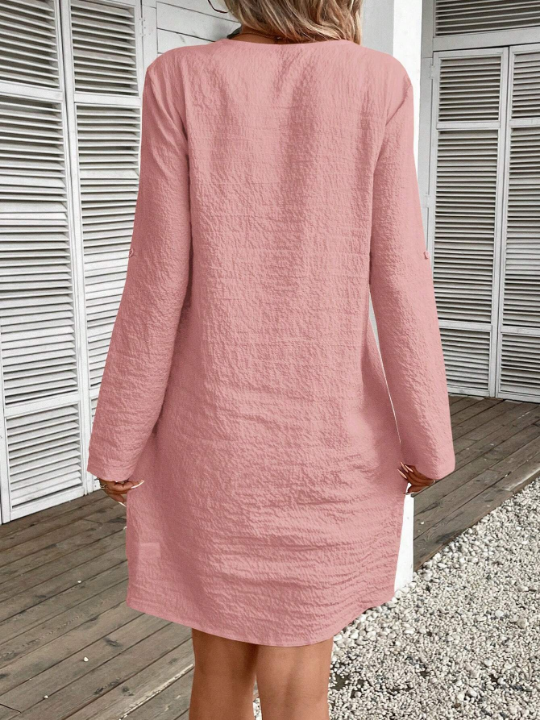 LUNE Women's Summer Casual Texture Loose Half Zipper Collar Dress