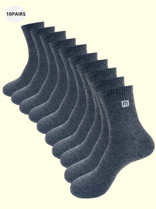 10pairs/Set Men's Breathable Moisture-Wicking And Comfortable Mid-Calf Socks, All Seasons
