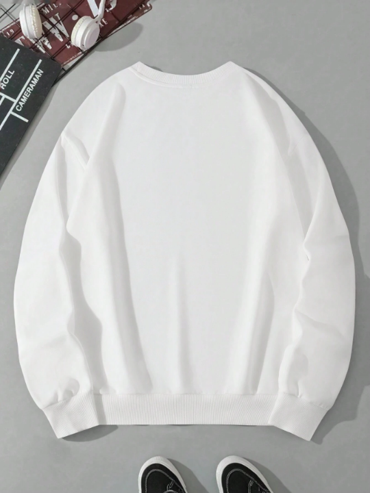 Men's Expression Printed Round Neck Long Sleeve Pullover Sweatshirt, Perfect For Spring And Autumn