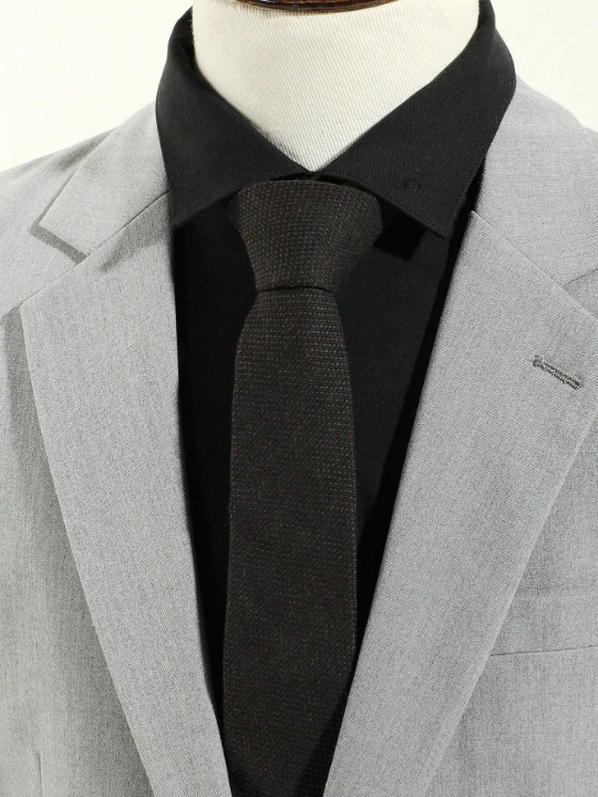 1pc Men's Casual Solid Dark Brown Thin Plaid Skinny Tie For Work And Daily Wear