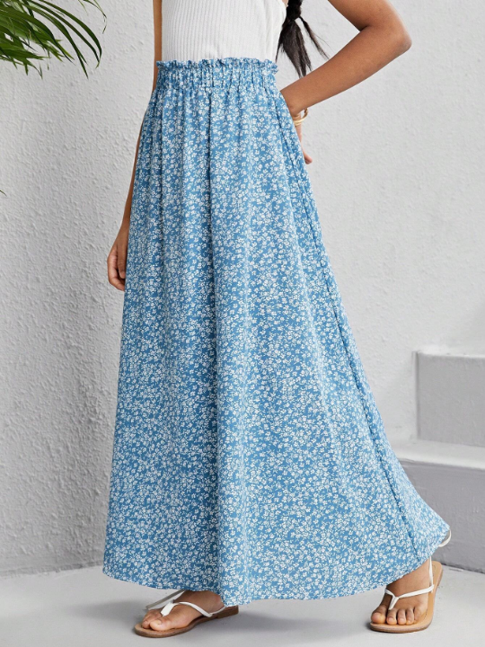 Tween Girl's Casual Woven Loose Fit Floral Print Skirt, Suitable For Daily And Holiday Outfits