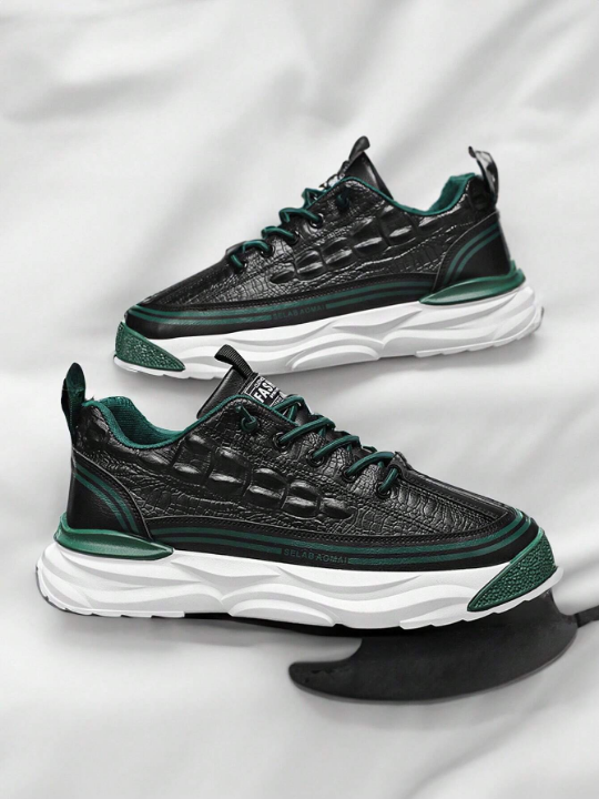 New 2024 Men's Trendy Hollow Casual Sneakers With Thick Soles, Laceless Design For Summer Sports, Height Increasing