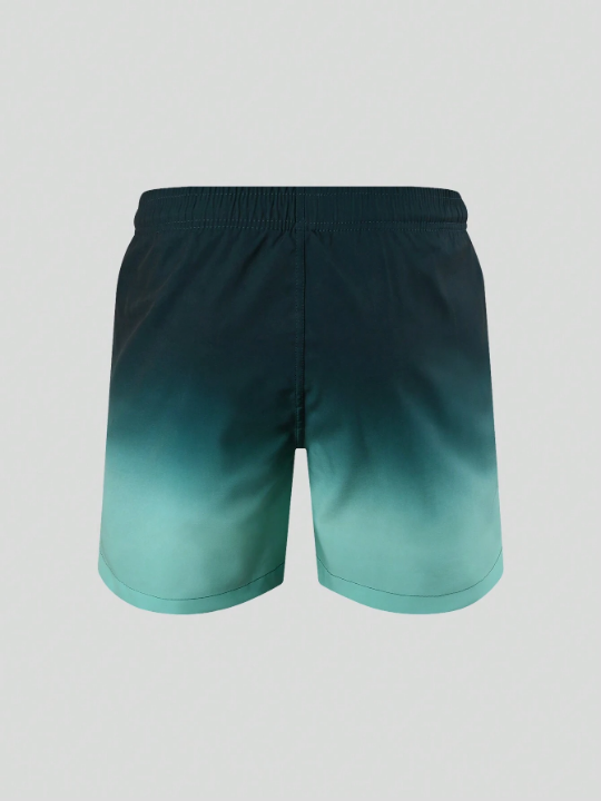 Men Ombre Drawstring Waist Swim Trunks With Phone Pocket