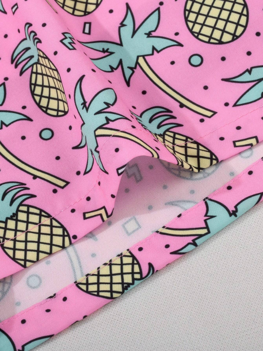 Men's Drawstring Waistband Pocket Beach Shorts With Wavy Print