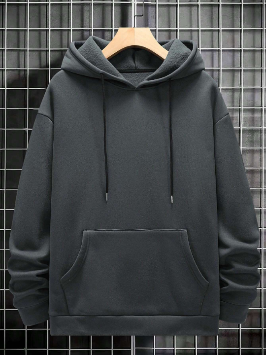 Manfinity Hypemode Men's Solid Color Drop Shoulder Loose Fit Hooded Sweatshirt With Drawstring