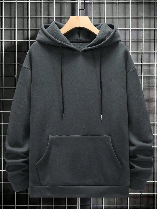 Manfinity Hypemode Men's Solid Color Drop Shoulder Loose Fit Hooded Sweatshirt With Drawstring