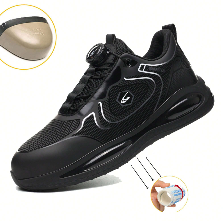 Men Steel Toe Safety Shoes, With Rotating Buckle And Air Cushion, Comfortable & Breathable, Unbreakable Work Shoes, Industrial Shoes