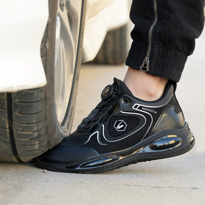 Men Steel Toe Safety Shoes, With Rotating Buckle And Air Cushion, Comfortable & Breathable, Unbreakable Work Shoes, Industrial Shoes