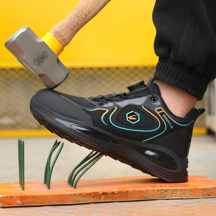 Men's Steel Toe Safety Shoes With Rotatable Buckle And Air Cushion, Comfortable And Breathable, Indestructible Work And Task Shoes