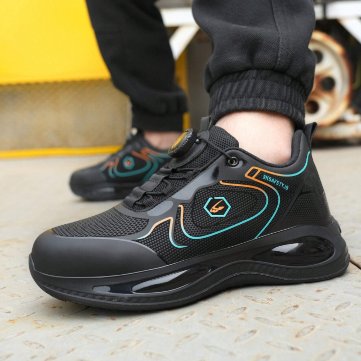 Men's Steel Toe Safety Shoes With Rotatable Buckle And Air Cushion, Comfortable And Breathable, Indestructible Work And Task Shoes