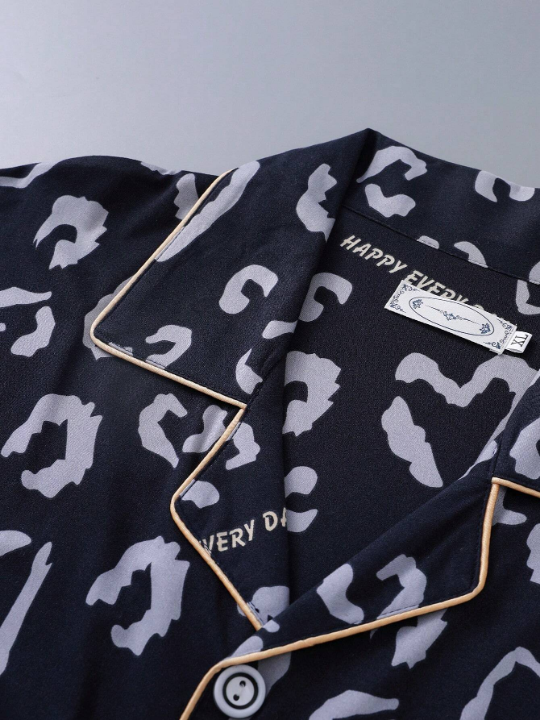 Men's Love Heart Print Pajama Set, Autumn And Winter 2024 Collection, With Long Sleeve Top And Pants, Loose Fit Home Wear, 2pcs/Set