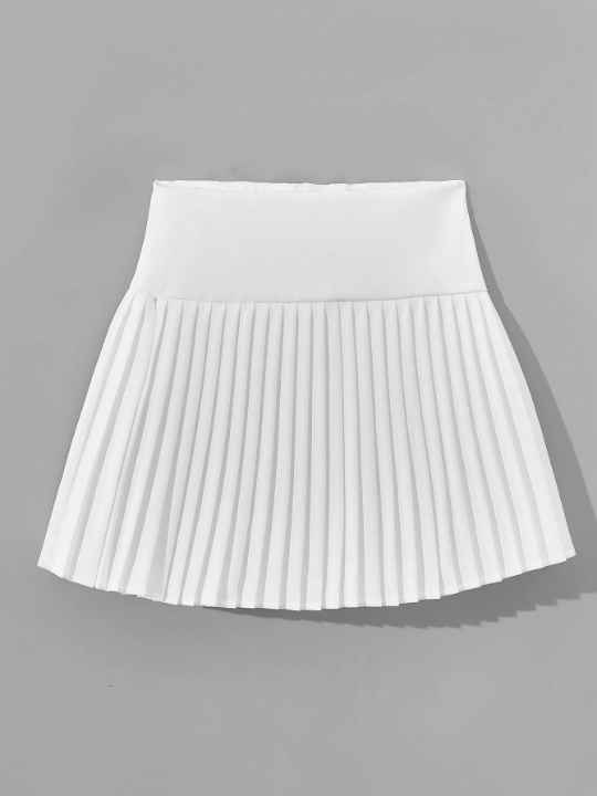 Teen Girl Knitted Solid Color Leisure Skirt With Built-In Anti-Lightning Shorts And Pleats