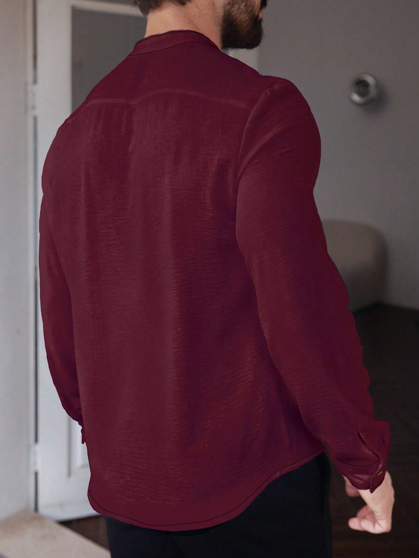 Manfinity CasualCool Men's Solid Color Plain Front Button Long Sleeve Pocket Simple Casual Shirt,White Button Up, For Going Out