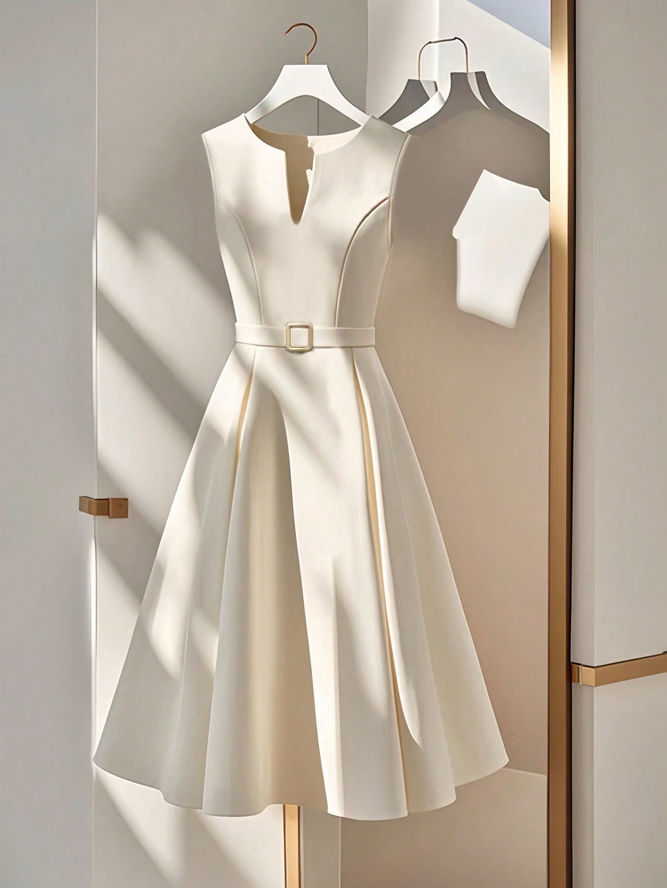 INAWLY Elegant Metal Buckle Waist Cinched Waist Casual Bodycon Dress For Women